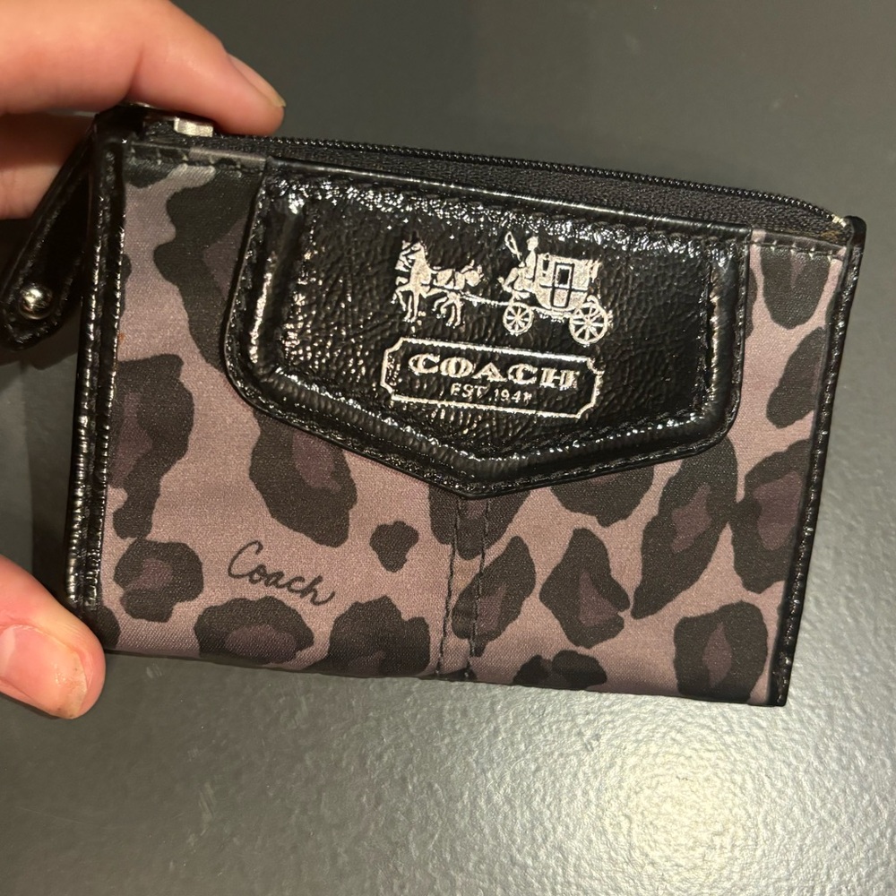 Coach Ocelot Print Fabric Card/ID/Key Wallet